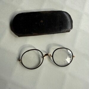 Windsor Round Eyeglasses Antique Unisex OS Black Gold Fair Missing Temples Case